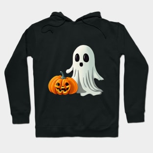 Halloween Friendship: A Playful cute Ghost and Its Pumpkin Pal Hoodie